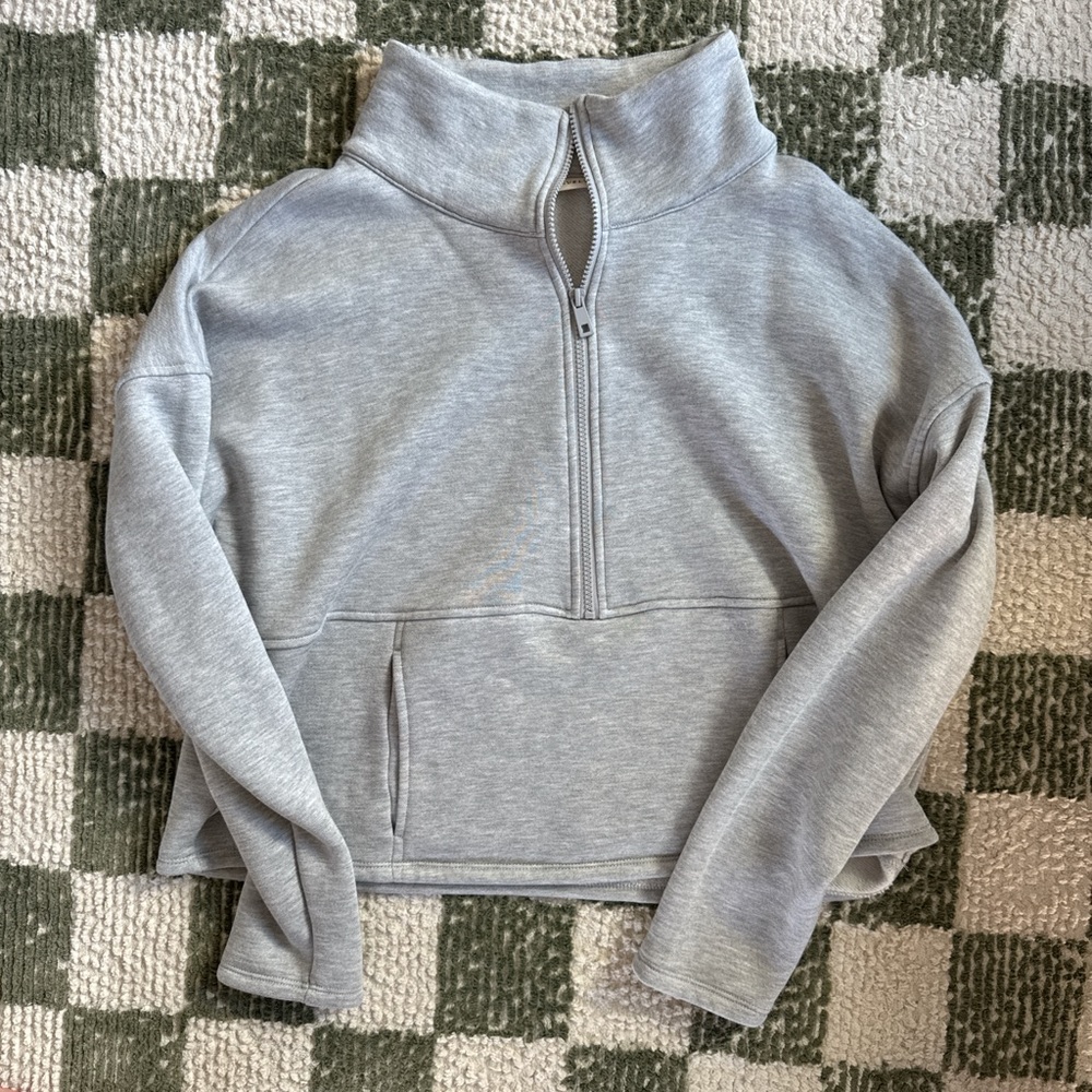 Kindred Bravely Gray Women's Half-Zip Cropped Nursing Sweater